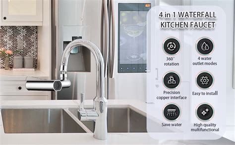 4in 1 Waterfall Kitchen Faucet,360°Swivel Faucet Extender for Kitchen ...