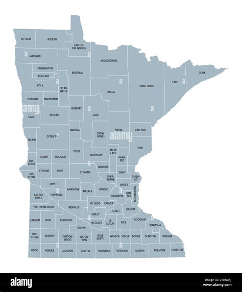 Minnesota counties, gray political map. Minnesota, a state in the Upper ...