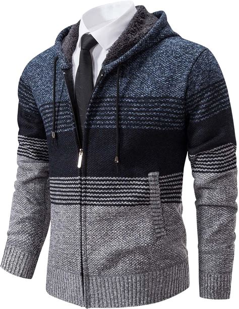 Mylldey Mens Hoodies Knit Sweater, Full Zip Fleece Lined Cardigan ...