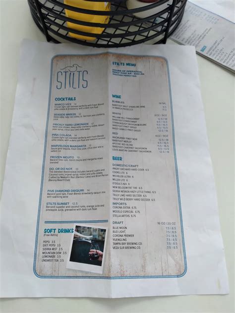 Menu at Stilts Bar & Grill, Marco Island