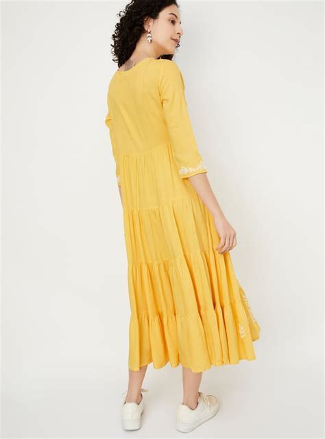 Buy Women Chikankari Embroidered Tiered Dress Online at just Rs. 1599.0 ...