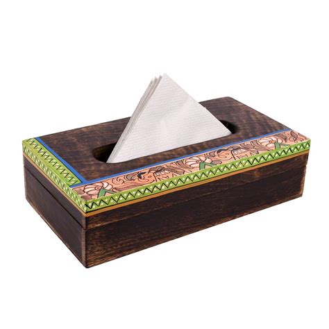 Aakriti Art Creations Madhubani Handpainted Wooden Tissue Box, Brown, 9 ...