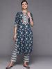 Buy Blue Printed Cotton Straight Kurta With Trousers Online at Rs.1124 ...