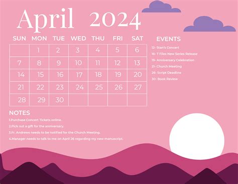 April 2024 Photo Calendar - Download in Word, Illustrator, EPS, SVG ...