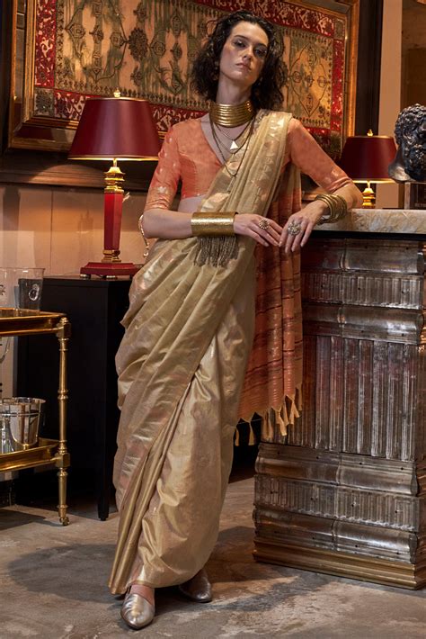 Buy Golden Tussar Silk Saree zb133045 | Saree Buta