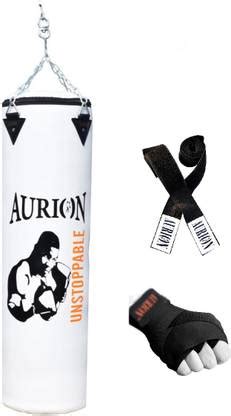 Aurion 4 Feet Rex Leather Filled Punching bag with Hand wrap Boxing Kit ...