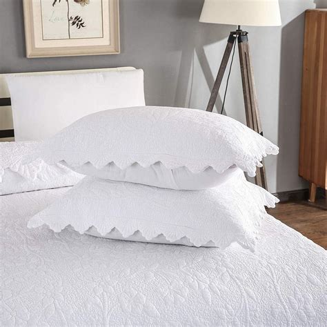 Amazon.com: Brandream Quilted Pillow Shams Cotton Set of 2 White ...
