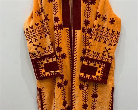 Orange Suzani Cotton Velvet Long Jacket | Quilted Boho Long Duster ...