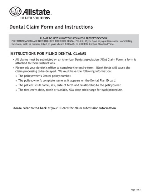 Dental Claim Form - Blank Fillable Template | Fill Out, Print ...