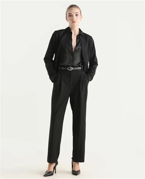 Rareism Women's Arcadia-B Black Polyester Blend Fabric Plain Trouser