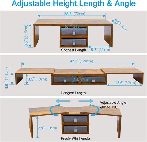 Buy TEAMIX Dual Monitor Stand Riser with 2 Drawers - Length and Angle ...