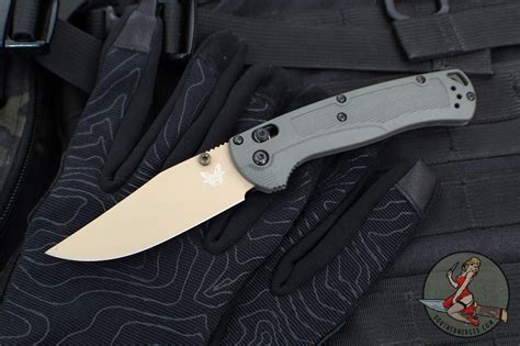 Benchmade Taggedout- Deep Olive Green Grivory Handle- Tan Cerakoted El ...