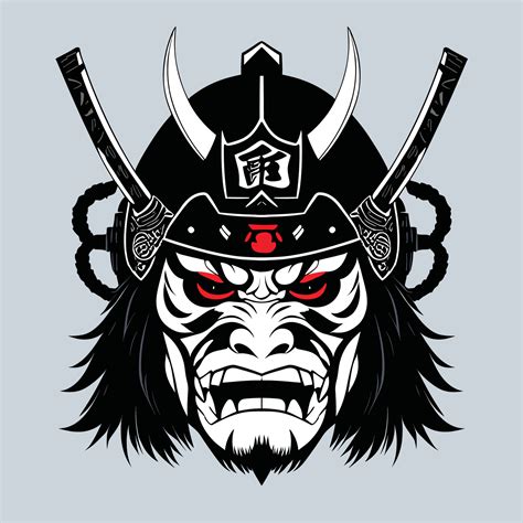 Oni Mask Tattoo. Black masked samurai. Traditional Japanese warrior ...