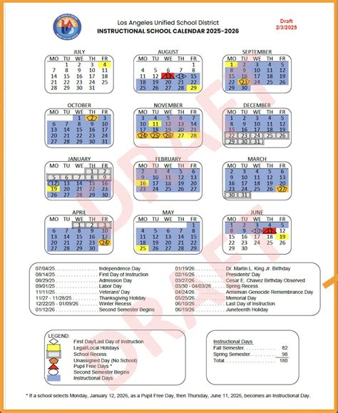 2025-26 LAUSD Calendar | Purche Avenue Elementary
