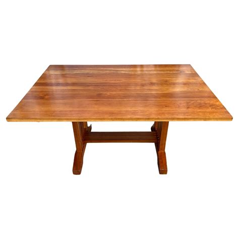 Mid-Century Studio Craft Solid Cherry Dining Table Mission Trestle ...