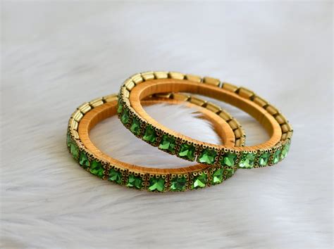 Silk thread green block stone bangles(2.6) dj-45490 – dreamjwell