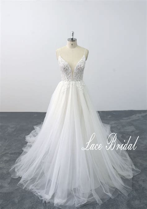 Deep V Wedding Dress Spaghetti Strap Wedding Dress Ivory - Etsy Canada