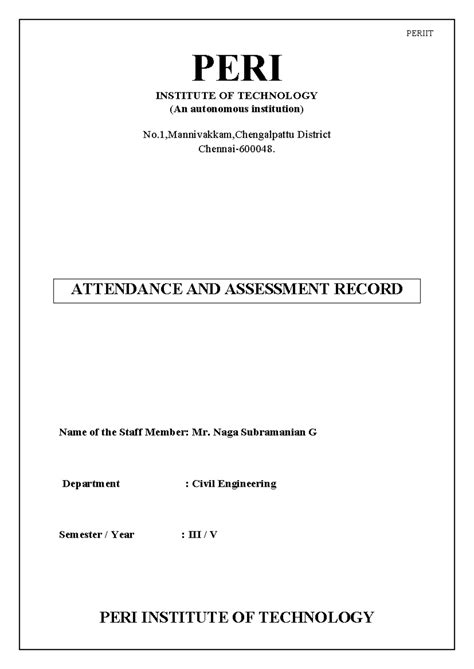 PERIIT Civil Engineering Semester V Attendance & Assessment Log - Studocu