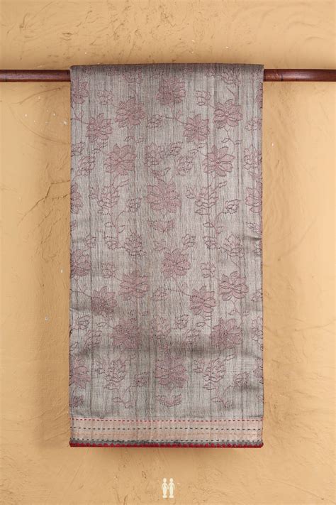 Tussar Silk Saree In Brown With Embroidered Design