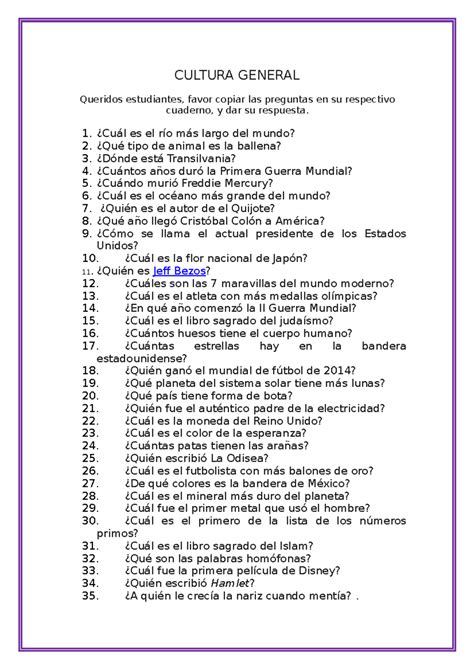 Cultura General - CULTURA GENERAL Queridos estudiantes, favor copiar ...