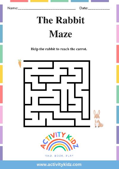 The Rabbit Maze- Download FREE Printable Worksheets for Kids – ActivityKidz