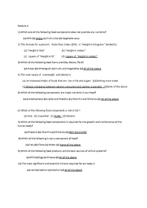 Module 2 Q&A - ......... - Module 2 1) Which one of the following food ...