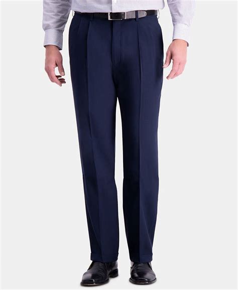 Haggar Mens Premium Comfort Stretch Classic-Fit Pleated Dress Pants ...