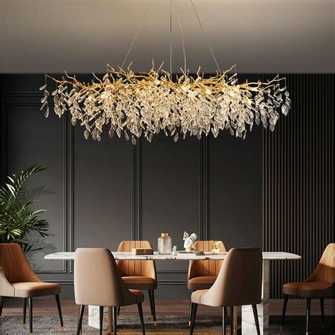 Gold Modern Crystal Chandeliers, L100CM Rectangle Tree Branch ...