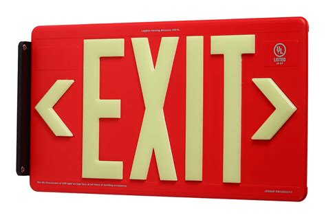 Red Photoluminescent Exit Sign - Rated for Indoor/Outdoor - Single ...