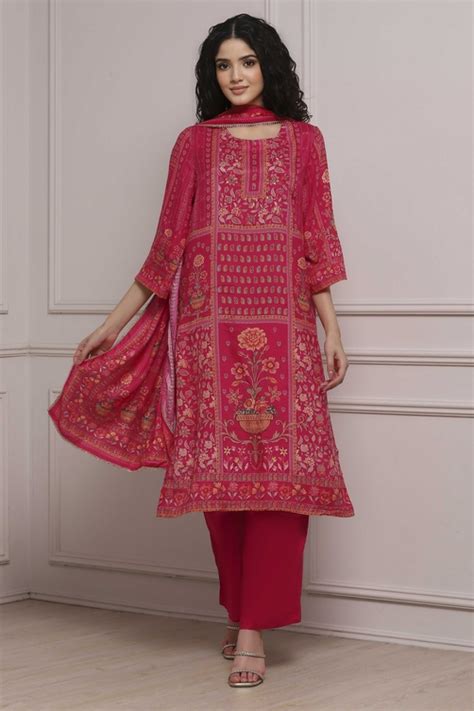 Buy Pink Printed Straight Suit Set Online at Biba India