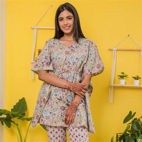 Pastel Grey Vine Print Kaftan Set – Vivika Fashion