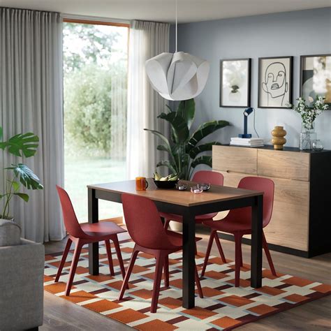 ÅLHULT / ODGER table and 4 chairs, black/brown/red, 120x80 cm (471 ...