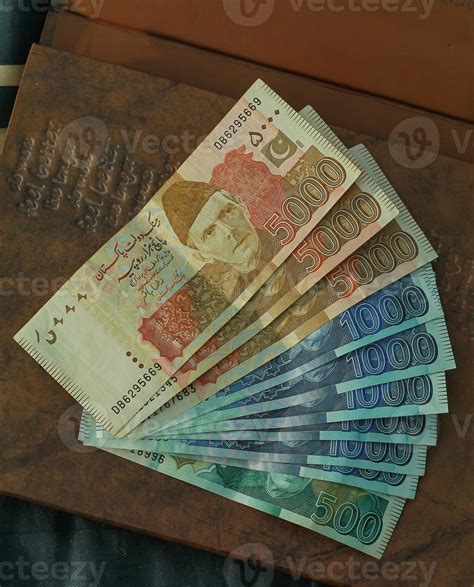 Money of Pakistan. Pakistani rupee bills. PKR banknotes. 500 1000 5000 rupees. Business, finance ...