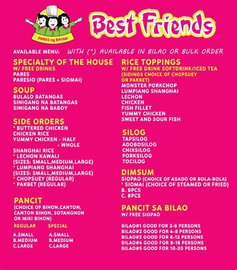 Best Friends Menu Prices Philippines February 2026 Updated