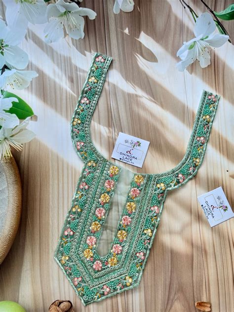 Beautiful Net Based Threadwork & Cutdana Work Neck Mint Green 130625/5 ...