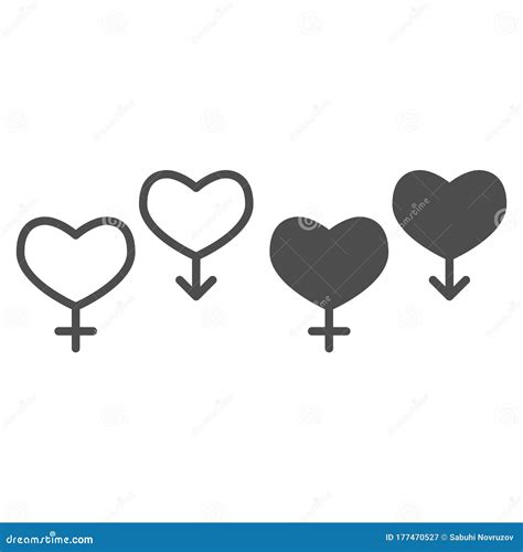 Couple of Gender Hearts Line and Solid Icon. Two Heart, Male and Female Sex Symbol, Outline ...