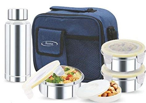 Buy Rema - Stainless Steel Lunch Box Set with 3 Steel Containers + 1 ...