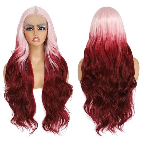 X-Tress 28" Lace Front Wig for Women Pink to Red Color Wig Synthetic ...