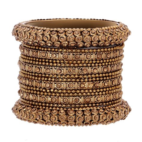 Gold-Plated Mehandi Toned White Artificial Stones studded Bangles Jewe