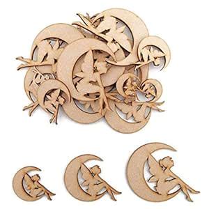 Pack of 20 Pcs DIY MDF Cutouts for Art and Craft Work, Fairy on Moon ...