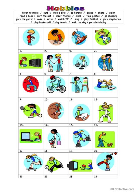 Hobbies ESL Worksheet 的图像结果