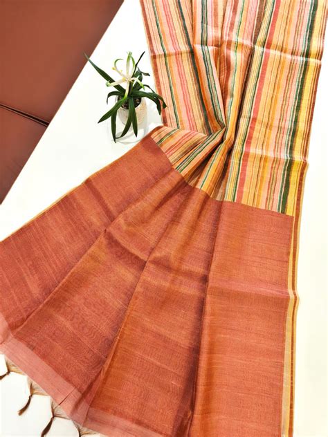 Tissue Tussar Zari Multicolor Saree - ORANGE – Ethnusvilla