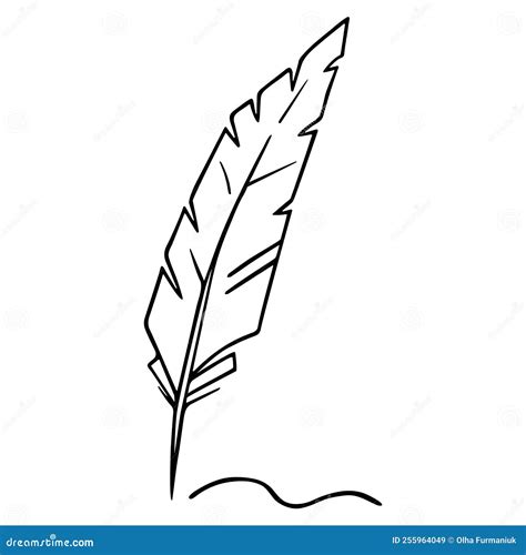 Bird Feather Quill, Writing Ink Pen, Hand Drawn Outline, Doodle Sketch ...