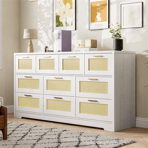 Danolapsi Rattan 10 Drawer Dresser for Bedroom, 59'' Wide Modern ...