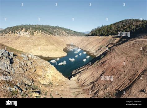 Houseboats sit in low water on Lake Oroville, one of California's ...