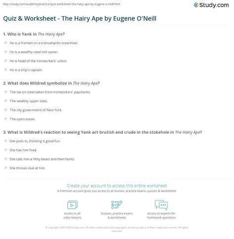 Quiz & Worksheet - The Hairy Ape by Eugene O'Neill | Study.com