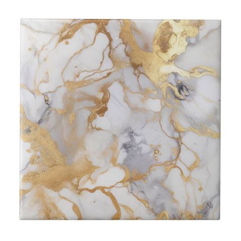 Luxury style white and gold marble effect ceramic tile | Zazzle | White ...