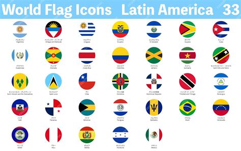 Conjunto de iconos de bandera mundial de 33 países latinoamericanos ...