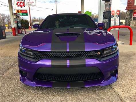Stripes on a '16 Plum Crazy Scat Pack Charger | Dodge charger, Dodge muscle cars, Scat pack