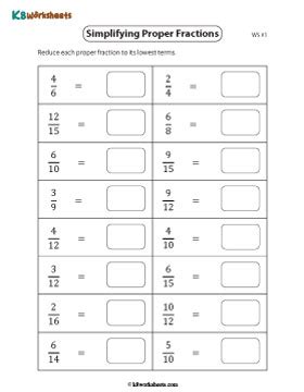 Image result for Simplifying Proper Fractions Worksheet